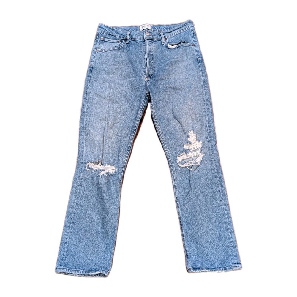 Agolde Riley High Rise Button Fly Crop Whiplash Wash Womens Sz 29 Distressed